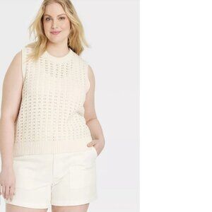 Universal Thread Women’s Boho Crochet Cream Sleeveless Sweater Vest Size 2X